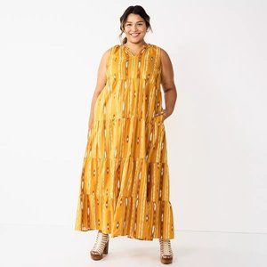 NWT Sonoma Goods for Life Tiered Maxi Dress Size XXL Deep Gold Ikat Stripes